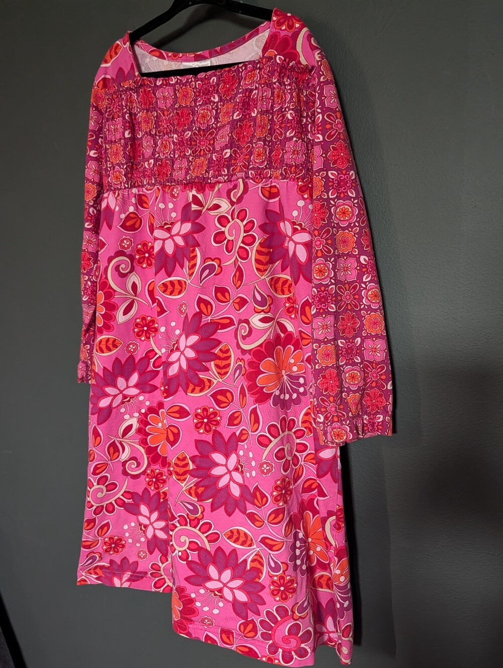 Hanna Andersson Pink Floral Smocked Dress With Long Sleeves